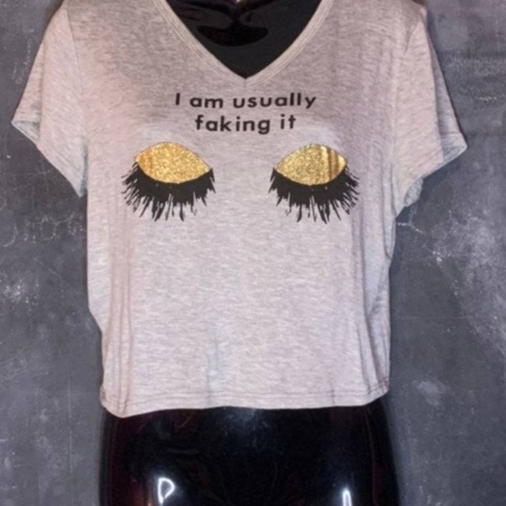 Gray Graphic Eyelash Shirt
